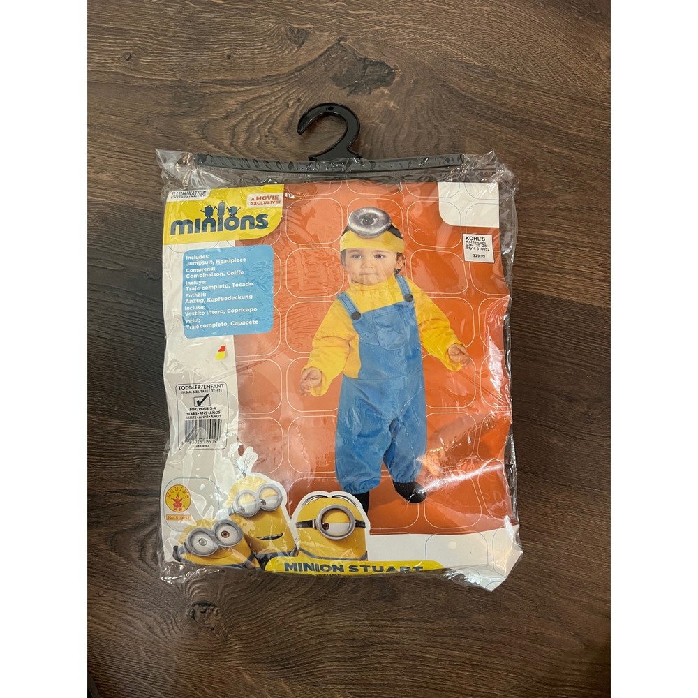Minions Stuart Toddler Costume Jumpsuit Headpiece Rubies 510052 Size 2T-4T New